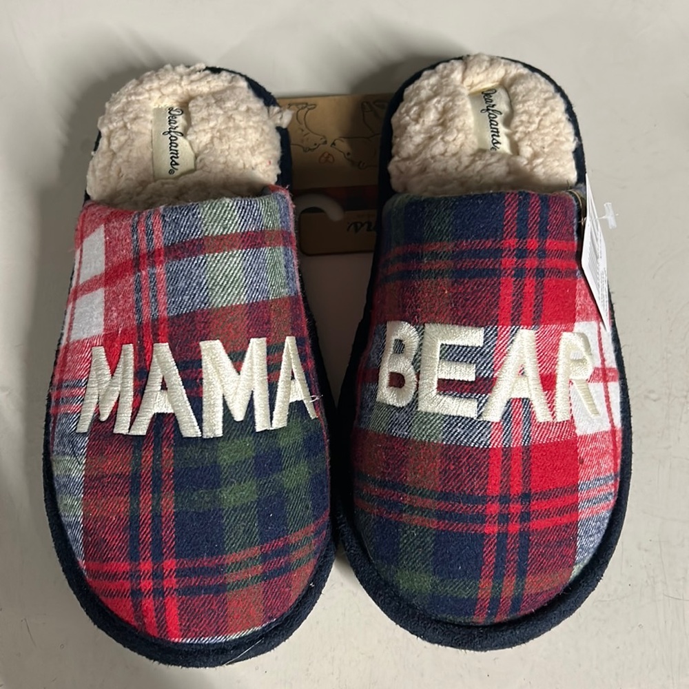 NWT Dearfoams Limited Edition Family Plaid Slippers Mama Bear